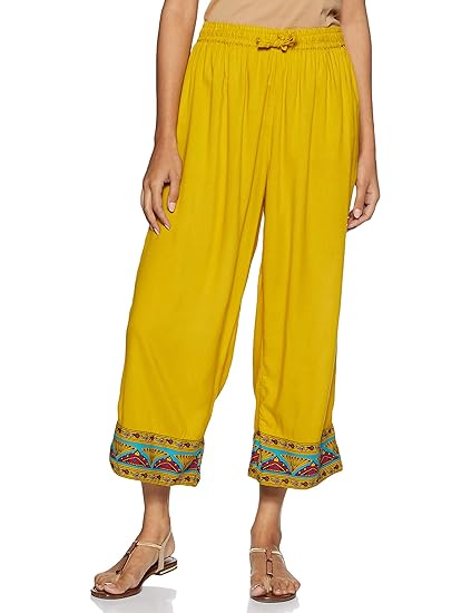 Women's Rayon Palazzo Bottom (RMMHIGHWAY 3369_ Yellow_ Large)