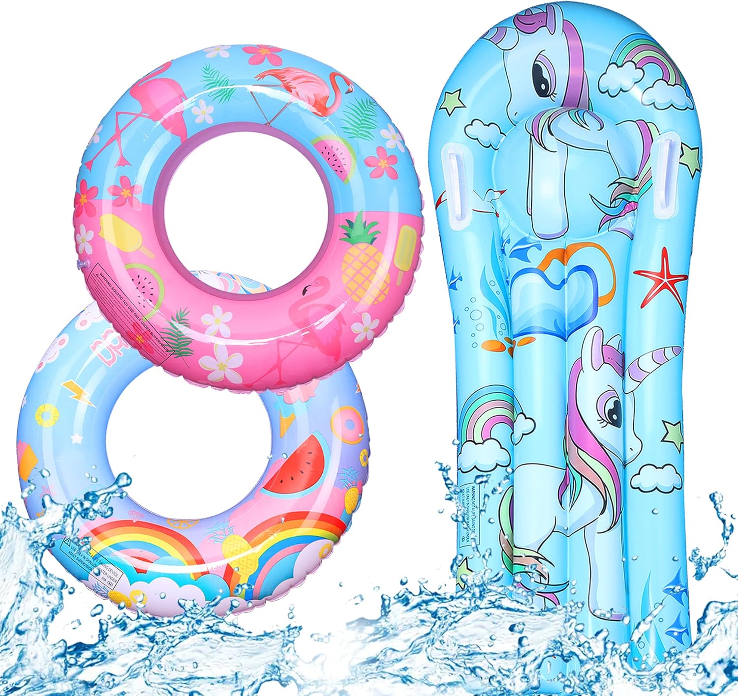 Invech Inflatable Pool Float for Kids, 3 Pack Unicorn Swim Rings with Lounger Raft, Summer Fruits Pool Tubes for Boys/Girls Swimming Water Floats Party Toys: Sports & Outdoors