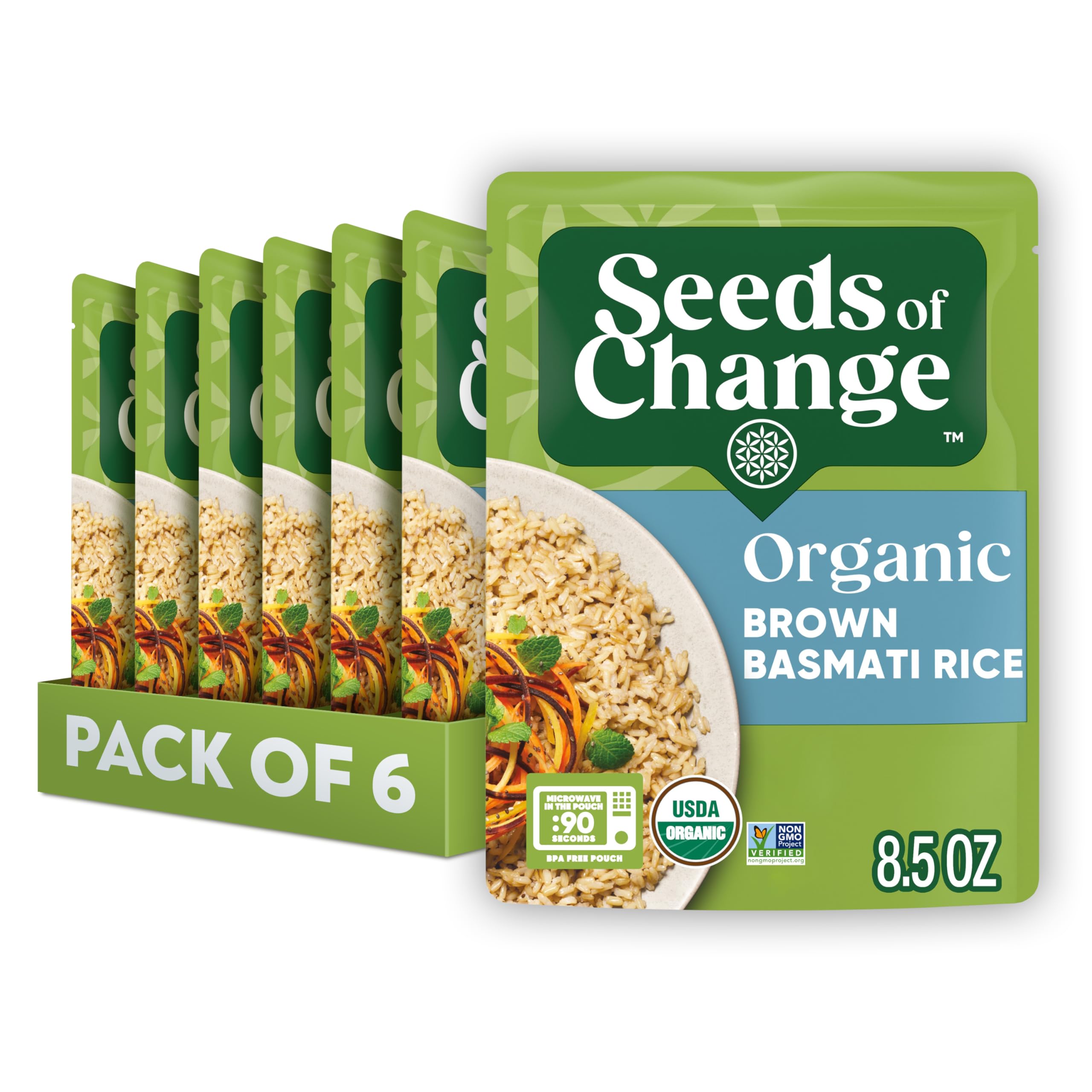 Photo 1 of SEEDS OF CHANGE Certified Organic Brown Basmati Rice, Organic Food, 8.5 OZ Pouch (Pack of 6) -- EXP 11 2025