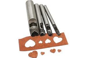 4Pcs Heart Shape Hollow Hole Punch Cutter Tool, Professional Leather Hollow Punch Set, Size: 5/7/10/15mm for Leather Craft Ca