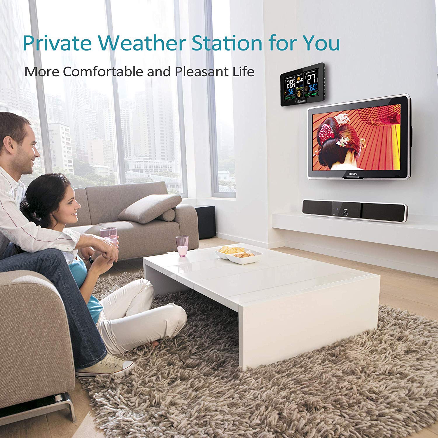 Kalawen Wetterstation mit Außensensor Innen und Außen 9-IN-1 Wireless Digital Wecker Barometer Weather Station Temperatur-Feuchtigkeits-Monitor Wettervorhersage für Zuhause Hausgarten Büro 6