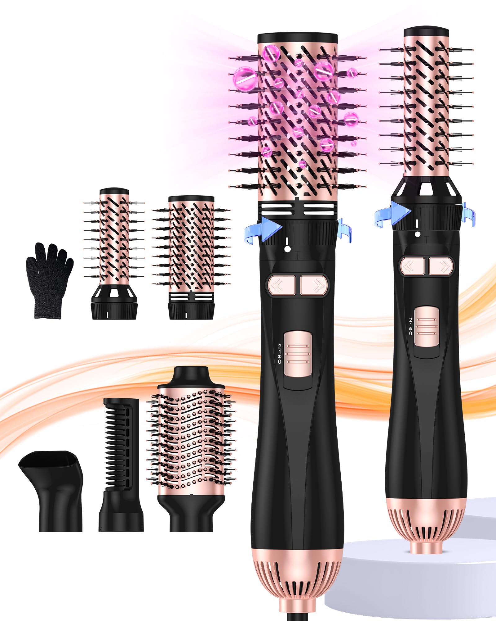 Photo 1 of Rotating Hair Dryer Brush, 5 in 1 Blow Dryer Brush Spinning Curling Brush with 2 Rotating Brushes (1.5" & 2"), 3 Temps Bowout Brush Hot Air Brush Styler Volumizer for Hair Dry/Straighten/Curl/Smooth