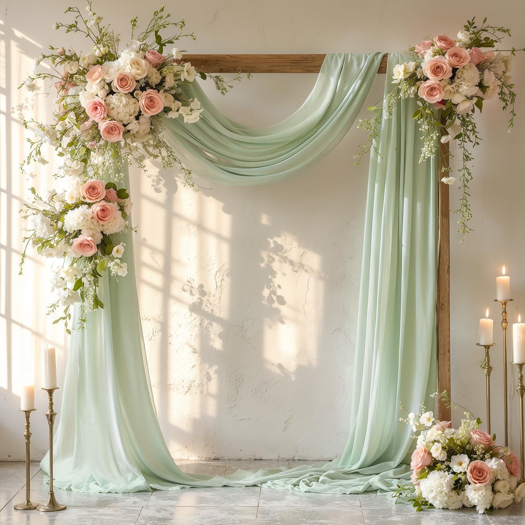 Photo 1 of PARTISKY Wedding Arch Draping Fabric, 1 Panel 28" x 19Ft Sage Green Sheer Fabric Drapes Backdrop Curtain for Wedding Ceremony Party Ceiling Decor?1 Panel?, Sage Green
