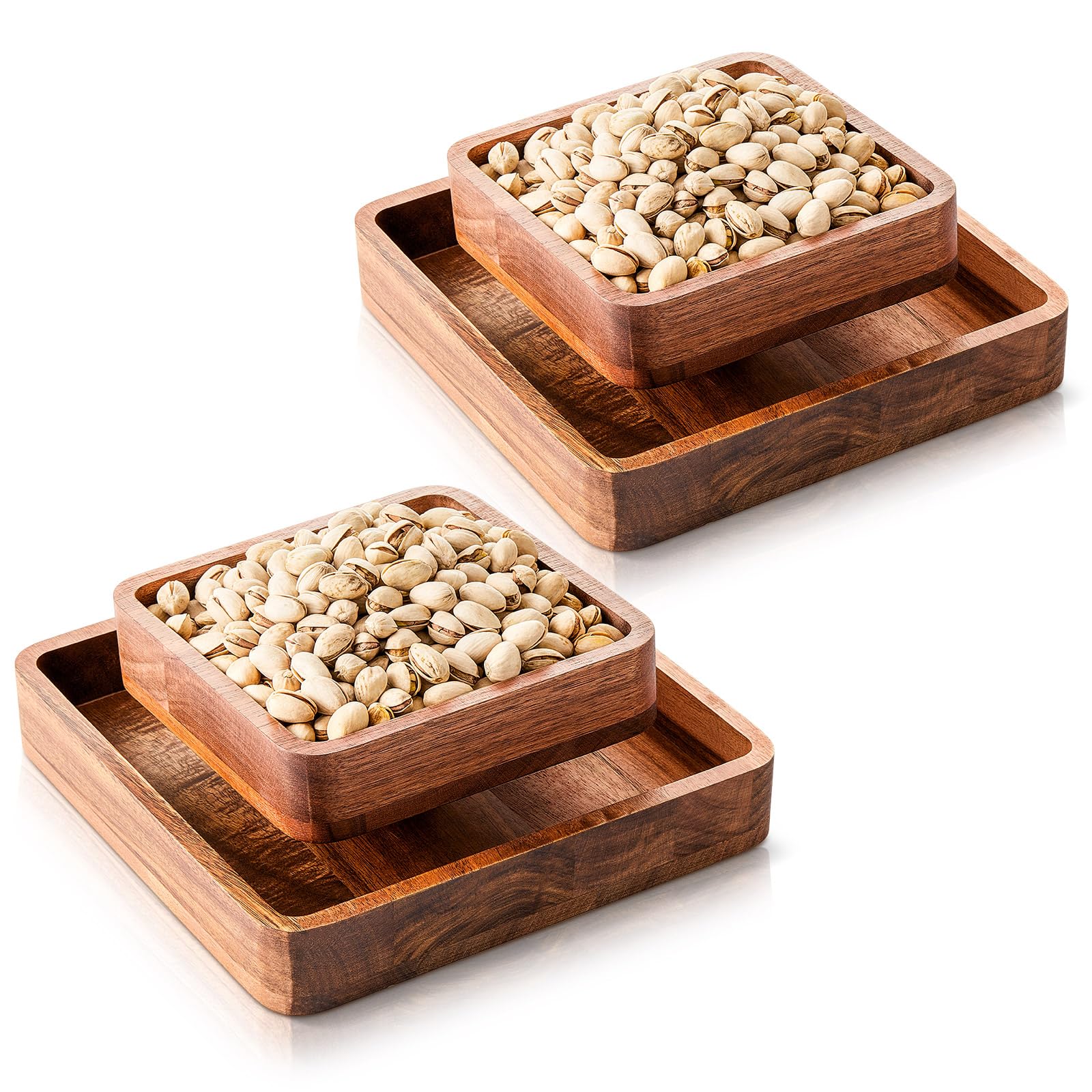 Photo 1 of **WONT CONNECT PROPERLY**Qinyoung 2 Pcs Acacia Wood Pistachio Snack Bowl with Shell Storage Double Dish Holder Nut Bowl Pedestal for Sunflower Seeds and Snack