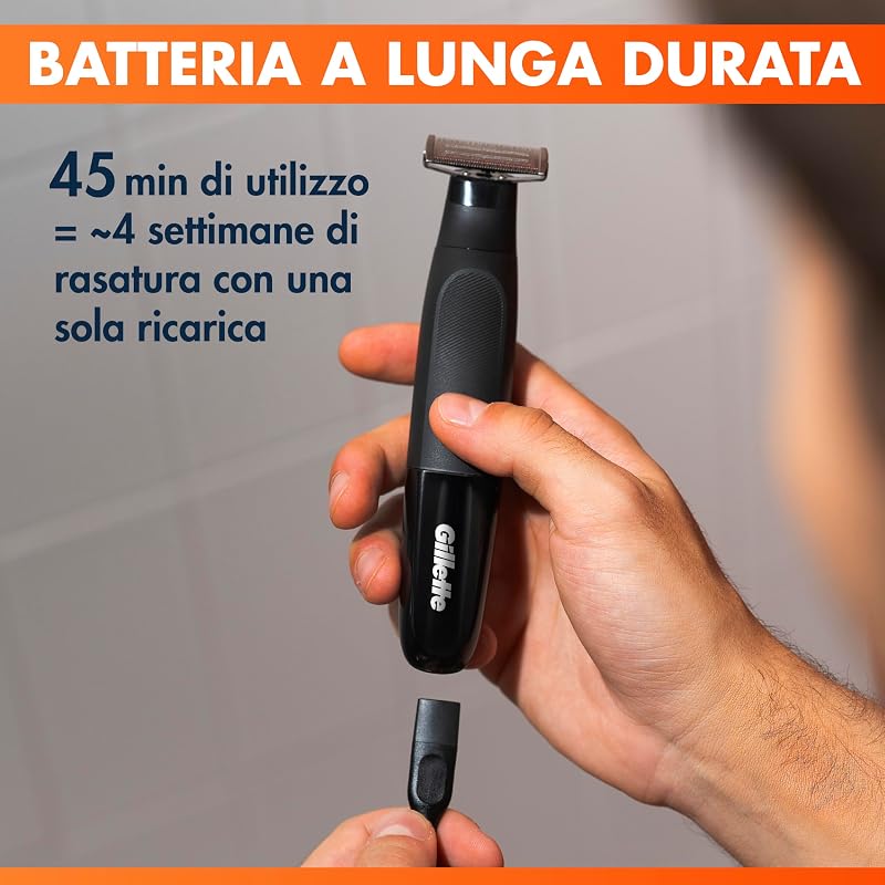 Fusion One Rasoio Elettrico Uomo Barba e Corpo, 3 Pettini Barba (1,2,5mm) e 1 Pettine Corpo, Testina Oscillante, Lama Ricambio, Impermeabile, Senza Fili, 45 Min Autonomia, Tecnologia Braun