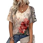 Zeagoo Womens Summer Tops Short Sleeve Casual Shirts Floral Tee Trendy 2026 Basics V Neck Plain Tshirt