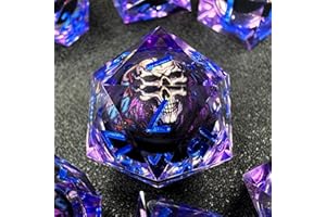 HAOMEJA Skull D&D Monster Resin Dice Set DND Skeleton 7 PCS Sharp Edges Dice with Gift Dragon Eye Bag Apply to Dungeons and Dragons Role Playing Game Gift (Skull B & Purple)