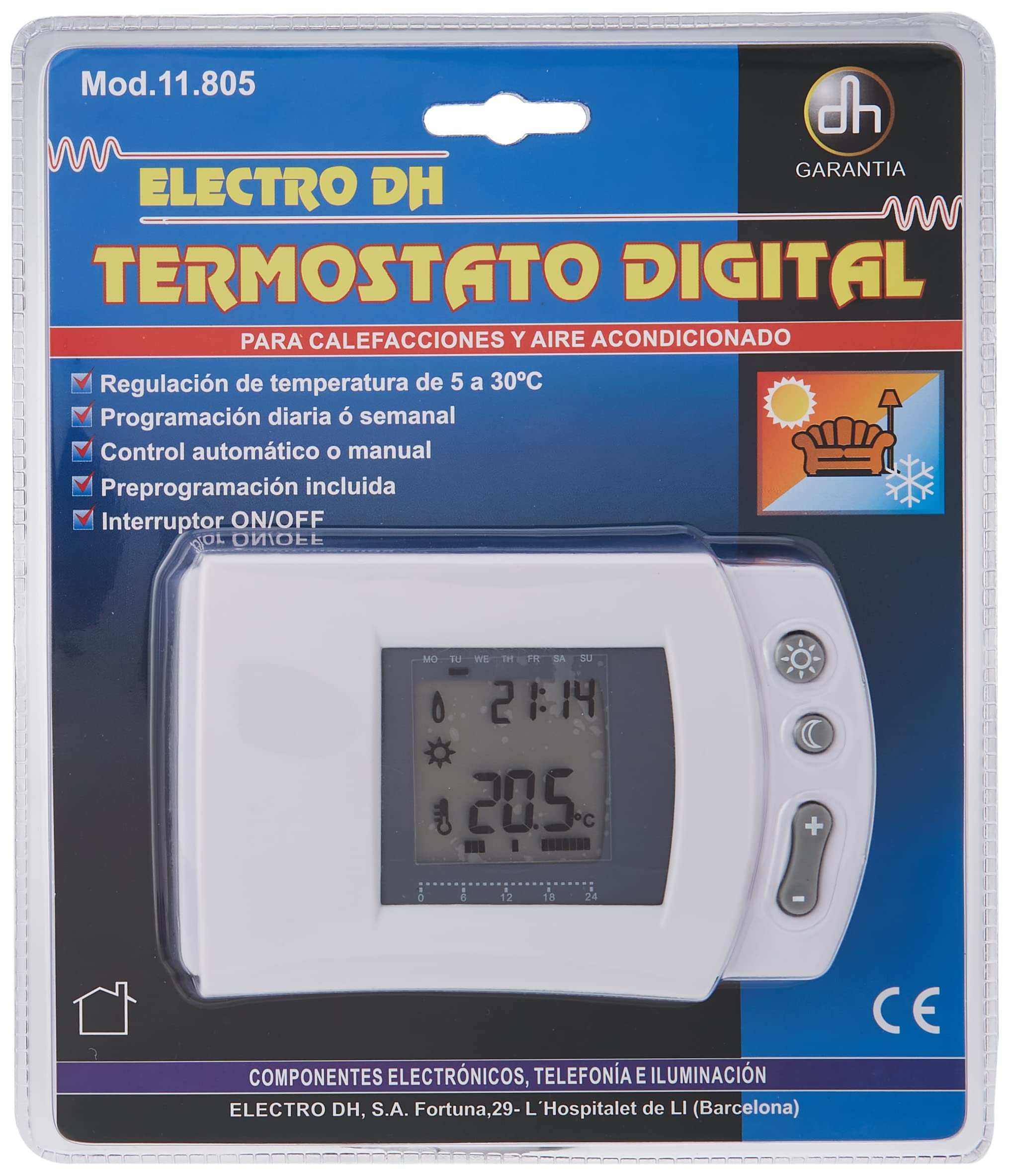 ElectroDH – 11.805 Digital Thermostat with CT (Comfort Temperature) and ET (Evening Temperature) Settings