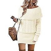 Bebonnie Women's Long Sleeve Cowl Neck Chunky Cable Knit Sexy Bodycon Mini Sweater Short Dress