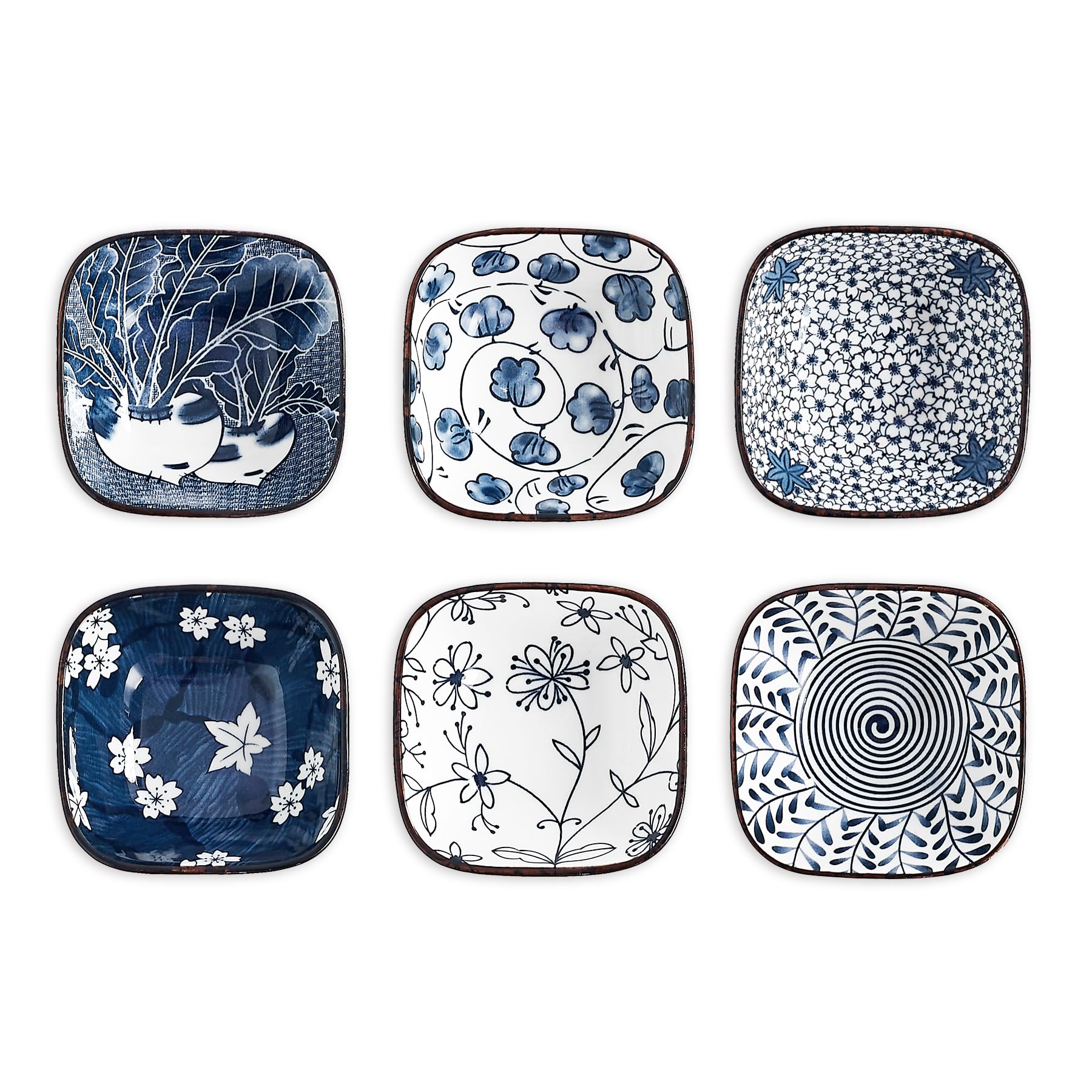 Swuut Japanese Style Ceramic Dipping Bowl,3.3'' Small Soy Sauce Dish for Condiments,Blue and White Small Bowl for Ketchup Stackable Side Dish Ramekins- Set of 6 (3.3 inch)