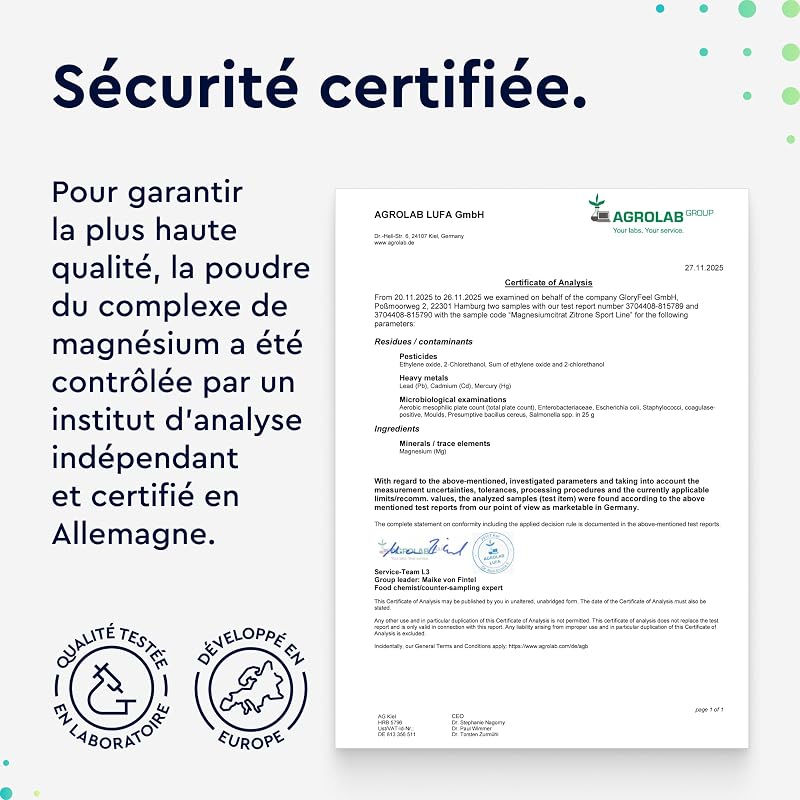 Complexe de magnésium en poudre 600g - Bisglycinate, citrate & malate hautement dosé - Solubilité rapide - Pour les muscles, les nerfs & l'équilibre électrolytique* - Goût citron - 100% pur — photo 8 sur 8