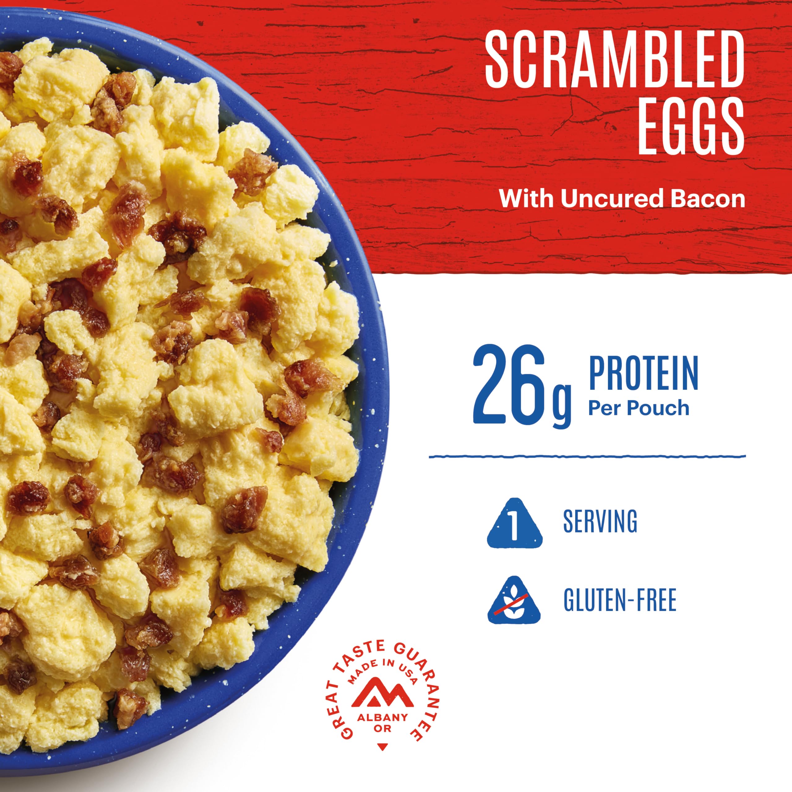 Mountain House Scrambled Eggs with Uncured Bacon Pro-Pak | Freeze Dried Backpacking & Camping Food | Gluten-Free | 1 Serving