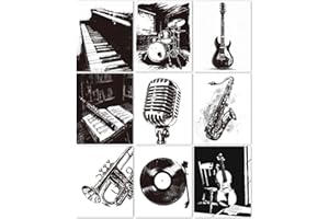 CRAFTYMELODY Vintage Music Wall Art Prints Set of 9 Black White Musical Instrument Poster Wall Decor Home Artworks for Galler