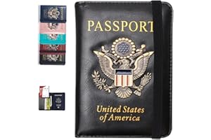XMLINPER Passport Holder and Card Slot Combo RFID Blocking Leather Travel Passport Wallet for Men and Women US Passport Cover Protector(black)