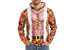 Momkonzz Mens Christmas Hoodie Ugly Xmas Sweater Men Funny 3D Printed Muscle Sweatshirt for Unisex Hooded Pullover