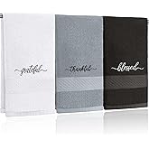 Peryiter 3 Pcs Farmhouse Bathroom Decor Hand Towels 14x29 Inch Cotton Bath Towels Rustic Embroidered for Boho Kitchen Decor Inspirational Christian Gift (Black White Grey,Blessed Thankful Grateful)