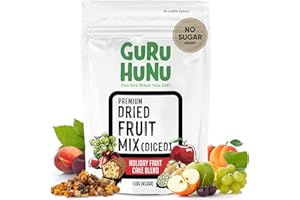 GURU HUNU Dried Fruit Mix, From Mediterranean, Healthy Snacks, No Sugar Added, Chemical Free, Diced and Dehydrated Fruit Medley For Cake, Snacks For Trail or Oatmeal, Ever day Use, Trail Mix (1lb)