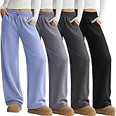 Sweetyweee 4 Pack Womens Wide Leg Sweatpants Elastic Waist Lounge Baggy Pants Straight Leg Soft Casual Joggers with Pockets
