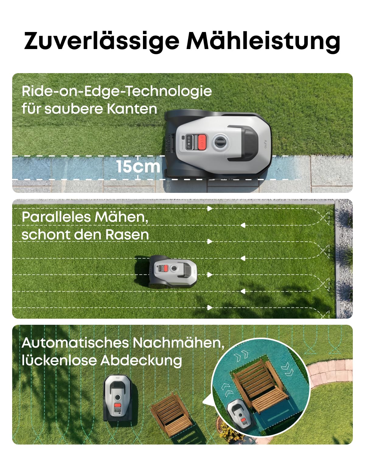 eufy C15 Mähroboter ohne Begrenzungskabel mit Garage, bis 500m², TrueVision, ohne RTK, Keine Signalprobleme, Auto-Kartierung, sicher für Igel, intelligente Navigation, präzises Randmähen 7