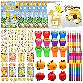 Cinrobiye 72Pcs Bee Coloring Book with Crayons Bulk,Honey Party Favors Goodie Bags Fillers, Bumble Bee Birthday Party Supplies Face Stickers Tattoo Prizes Gift for Sweet Bee Day