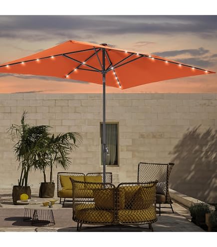 Best Choice Products 9ft Deep Square Solar Powered LED Lighted Patio Umbrella w/Woodgrain Pattern, UV-Resistant Fabric, Hand Crank