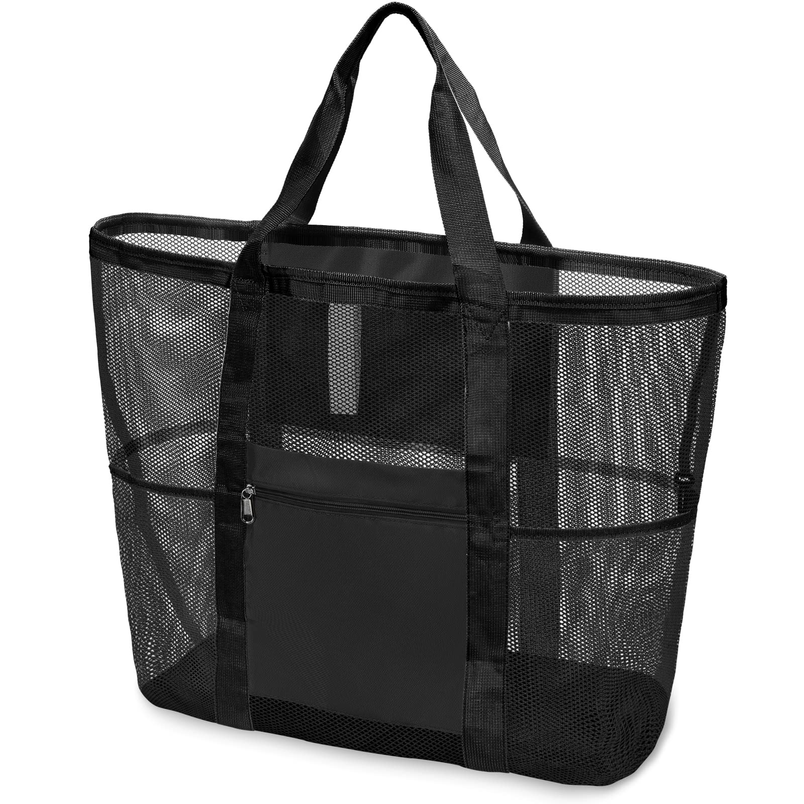 Photo 1 of F-color Foldable XL Mesh Beach Bag, 9-Pockets Lightweight Beach Bag for Women with Bottom Waterproof-Sandproof for Pool Travel Grocery Black