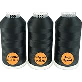 New brothread Huge Spools Embroidery Machine Thread -3xBlack | 100% Polyester, Various Assorted Color Packs, 5000M (5000Y) Each Spool, for All Embroidery Machines