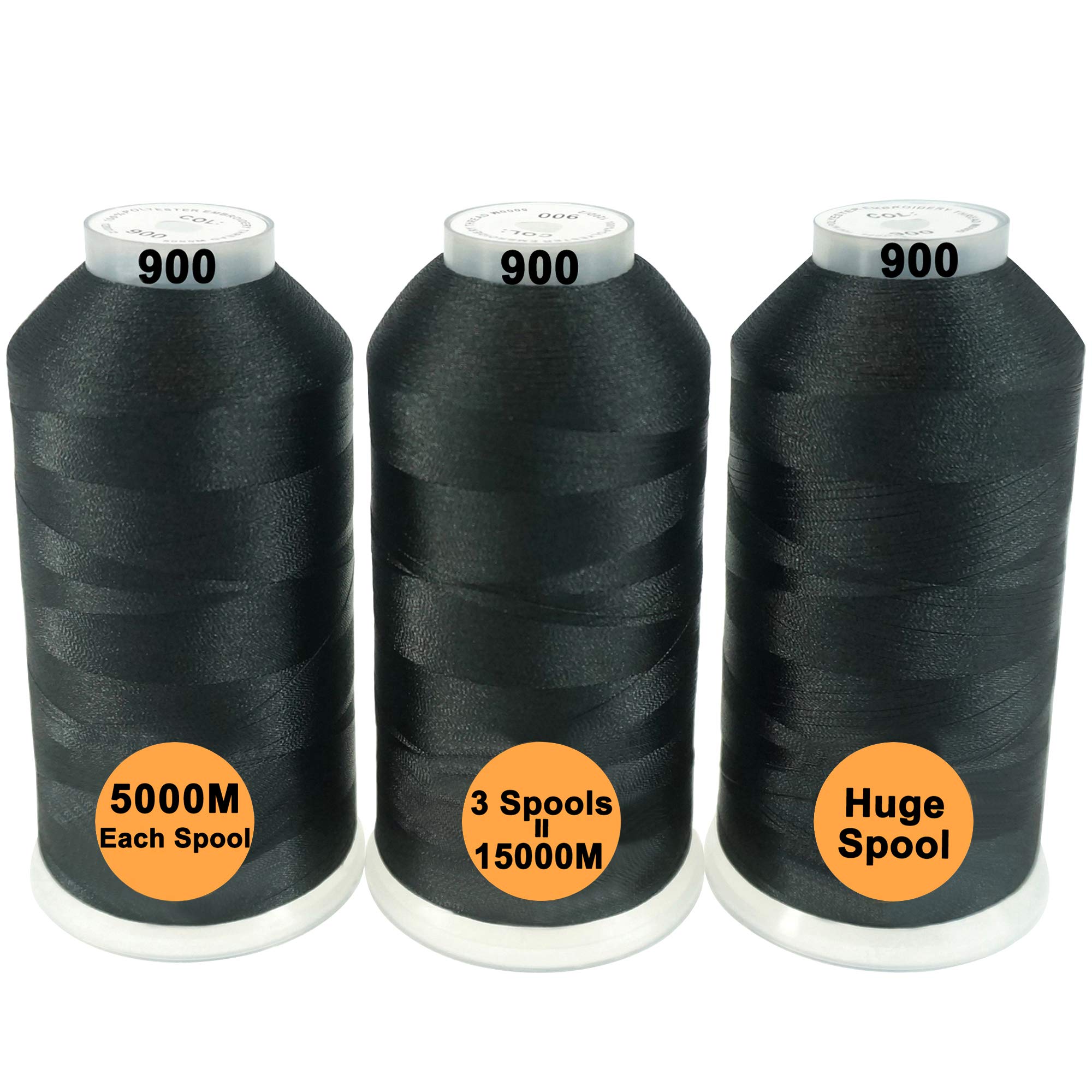 New brothread Set of 3 Black Colors Polyester Machine Embroidery Thread Huge Spool 5000M for All Embroidery Machines