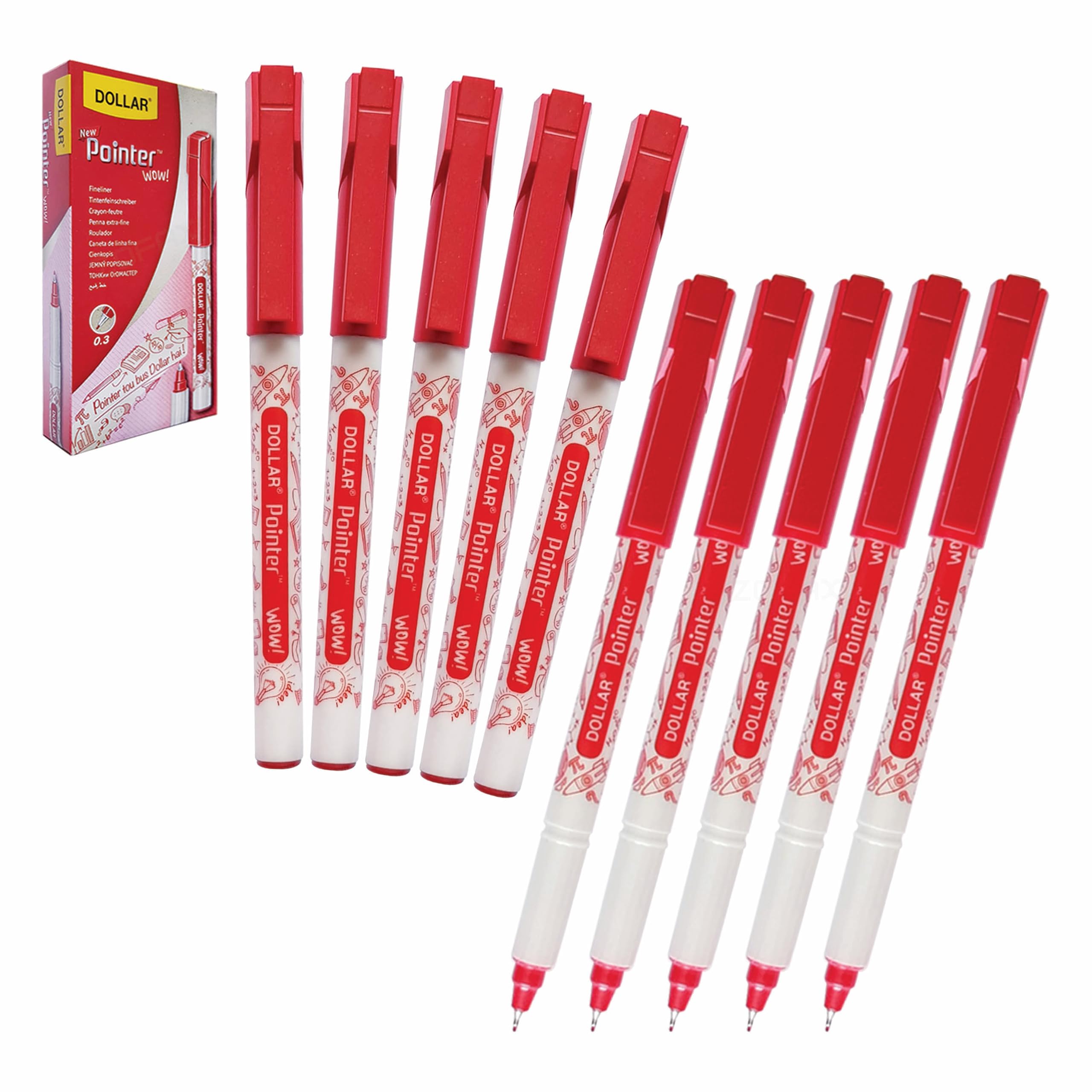 Fineliner Pens, RED, Ultra Fine Felt Point (0.3mm), Pack of 10, VAI-WOW Artist Fine Line Pens, Drawing Sketching Writing, iVAIDEX