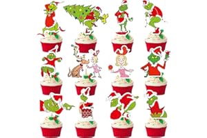 HIGZYOVN 36Pcs Christmas Cupcake Toppers Merry Christmas Cupcake Toppers for Christmas Birthday Decorations Christmas Birthday Party Decorations Whoville Christmas Decorations Christmas Party Supplies