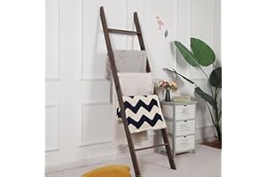 RELODECOR Blanket Ladder for Living Room and Bedroom, 5ft 8 inch, 6-Tier Wall Leaning Laminate Snag Free Construction (Rustic Hickory) Rustic Decorative Farmhouse Blanket Storage, Quilt Rack, Ladder Shelf