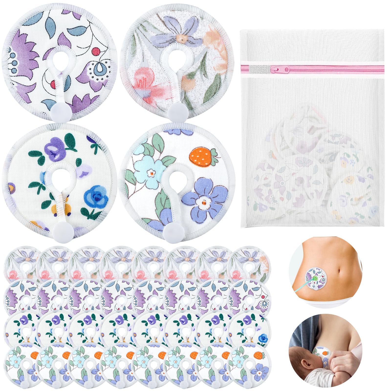 Photo 1 of 32 Packs Gtube Button Covers with Laundry Bag, Abdominal Feeding Tube Supplies, Reusable G Tube Accessories for Kids Baby Breastfeeding Nursing Care