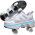 2-in-1 Roller Skates & Sneakers Unisex Retractable Wheels Outdoor Fun & Fitness Kick Roller Shoes