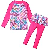 TFJH E Girls Long Sleeve Swimsuits Skirt 2-Pieces Rash Guard Set Sun Protection UV 50+