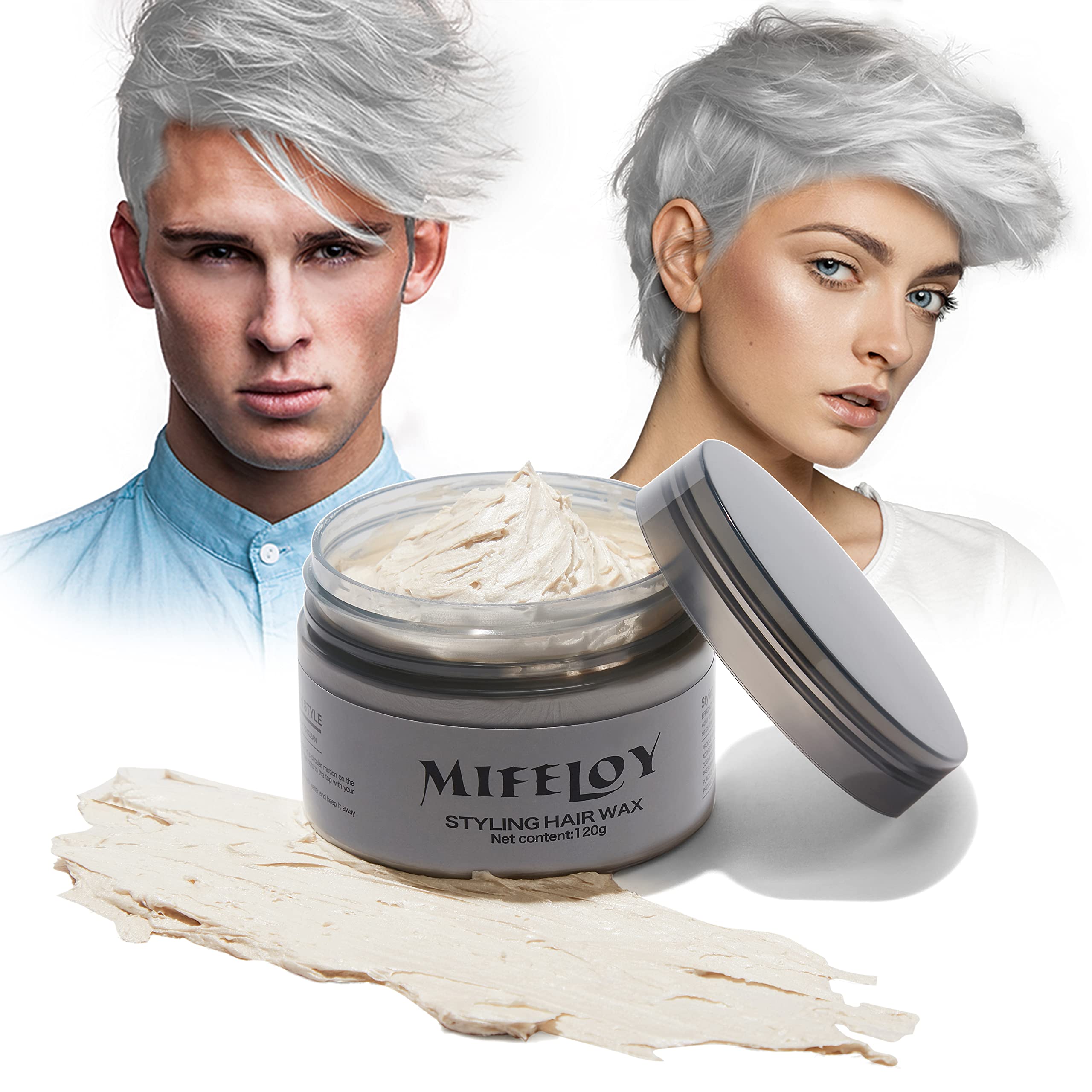 Temporary Silver White Hair Color Wax 120g, Instant Hairstyle Cream Dye, Disposable Coloring Mud for Men Women Youth, Natural Washable Styling Pomades for Party Cosplay DIY Halloween