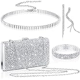 Kigeli 4 Pieces Women Rhinestone Evening Clutch Bag Bling Earring Necklace Bracelet for Wedding Formal