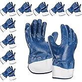 DOPENSPI 10 Pairs Nitrile Heavyweight Fully Coated Work Gloves, Oil Resistant Waterproof Slip Resistant Men Gloves for Industrial Handling, Assembly line and Construction Operations