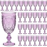 Wiwiqing 48 Pcs Plastic Goblets 7.5oz Vintage Goblet Plastic Wine Glasses Colored Retro Embossed Water Goblets for Wine Bar Juice Baby Shower Wedding Reception Grand Event Party (Purple)