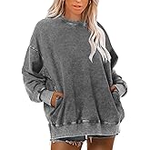 Wrenpies Oversized Vintage Hoodie for Women Cotton Loose Fit Baggy Hooded Sweatshirt Trendy Basic Acid Wash Pullover Top