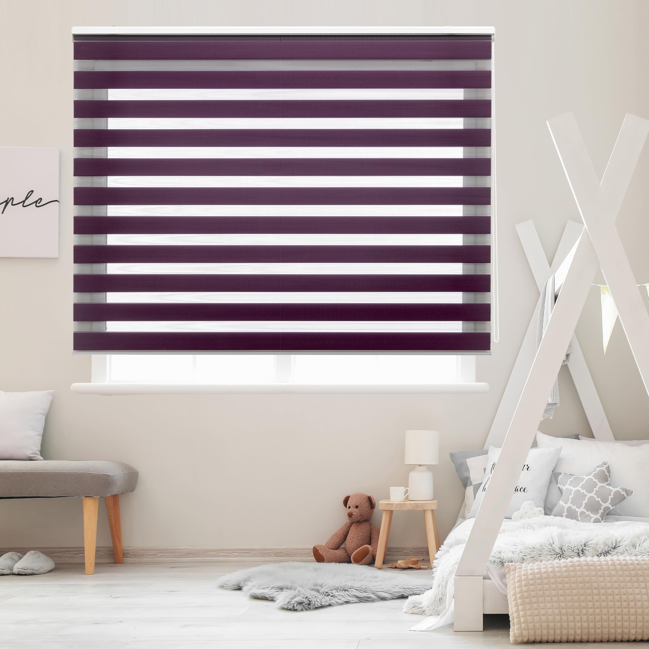 Blindecor LIRA Double Layer Roller Blind, Night and Day, Violet, 80 x 180 cm, Width x Length