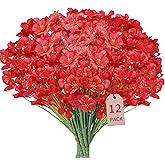 Orionstar 12 Bundles Red Artificial Flowers, No Fade Plastic Orchid Fake Flowers for Decoration Hanging Planters Indoor Outsi