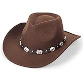 INOGIH Women Men Western Cowboy Cowgirl Hat Fedora with Pull-on Closure Outdoor Wide Brim Fedora Hat (M)