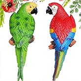 Jetec Parrot Decor Outdoor Tiki Bar Decor Large Realistic Parrot Statues Outside Lifelike Bird Sculptures Garden Patio Yard Lawn Figurines for Tropical Animal Tree Wall(2 Pcs,Green, Red)
