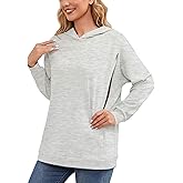Ecavus Women's Maternity Nursing Sweatshirt Hidden Zipper 2025 Long Sleeves Oversize Breastfeeding Pullover Tops with Pockets