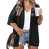 IN'VOLAND Plus Size Lightweight Crochet Cardigan for Women Short Sleeve Summer Kimonos Boho Open Front Knitted Cardigans
