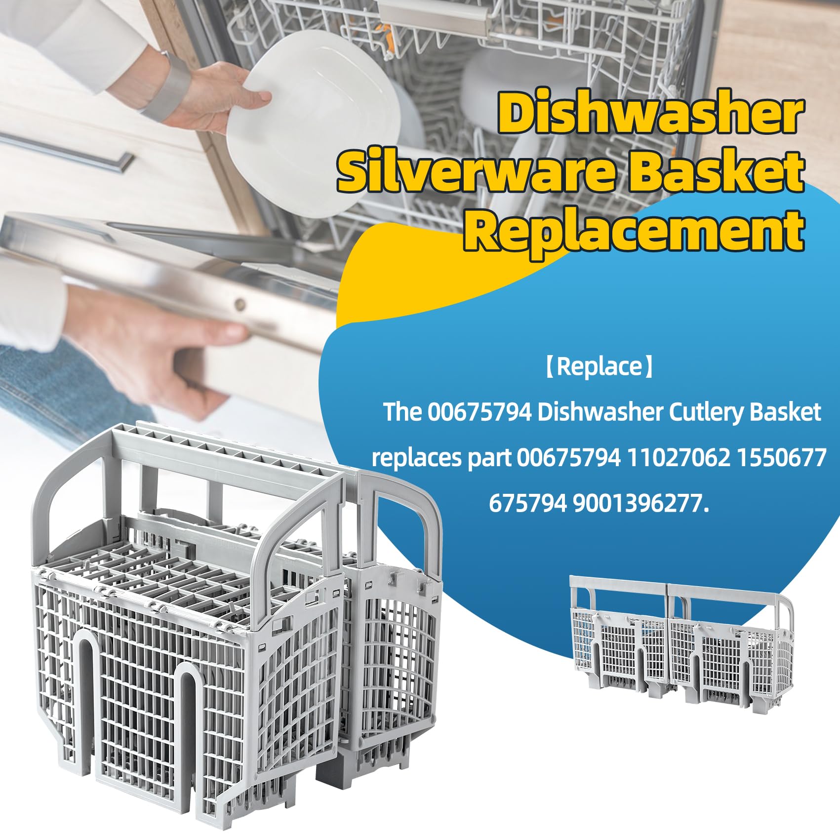 Upgraded 00675794 675794 9001396277 Dishwasher Cutlery Basket Silverware Basket (Gray) Replacement Part Compatible with Bosch Dishwashers, Set of 2