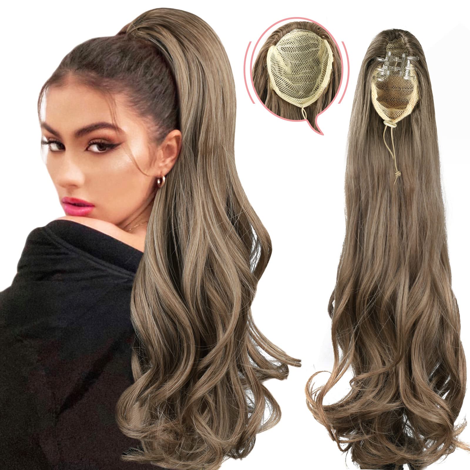 YIBANG Ponytail Extensions 20 Inch Long Curly Wavy