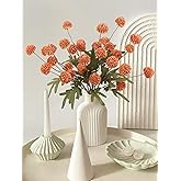 HOHOTIME 6pcs Faux Silk Pompon Mum Artificial Flowers, Bulk Fake Mini Chrysanthemums with Stems for DIY Bouquet Centerpieces Wedding Decor, Orange Neutral Floral Arrangements, Pom Pom Kiku Flower