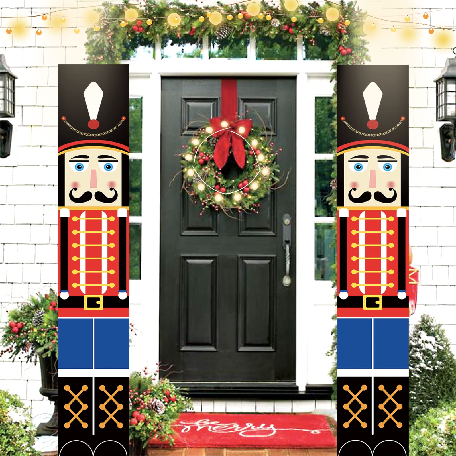 Christmas Decor Nutcracker Banner,Nutcrackers Christmas Door Decorations,Life Size Soldiers Nutcracker Banners Xmas Outdoor Decorations for Home Garden Wall,Porch/Front Door Frame Xmas Decor