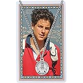 Needzo Carlo Acutis Laminated Prayer Card Set with Silver Oxidized Medal and 24" Silvertone Chain